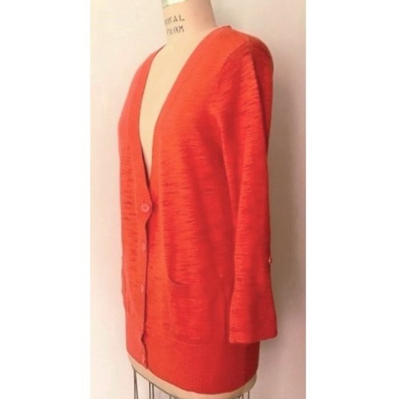 FOREVER 21 ORANGE COTTON SLUB KNIT 3/4 SLEEVE CARDIGAN SWEATER L - Picture 4 of 11